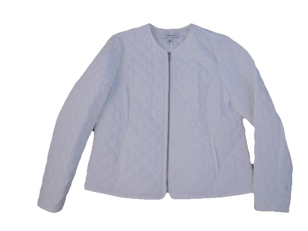 Croft & Barrow white quilted jacket coat zip front size XL